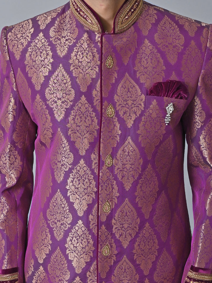 Ethnic Motifs Purple Sherwani