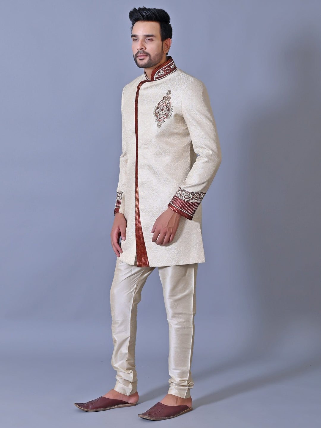 Ethnic Motifs Cream Sherwani