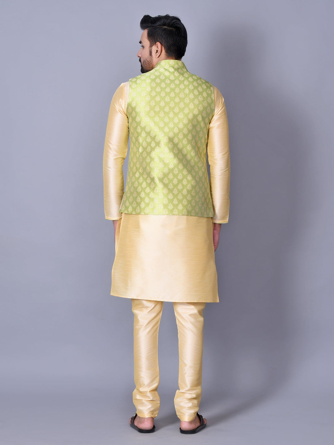 Ethnic Motifs Lime Green Jacket Kurta Set