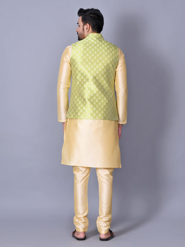 Ethnic Motifs Lime Green Jacket Kurta Set