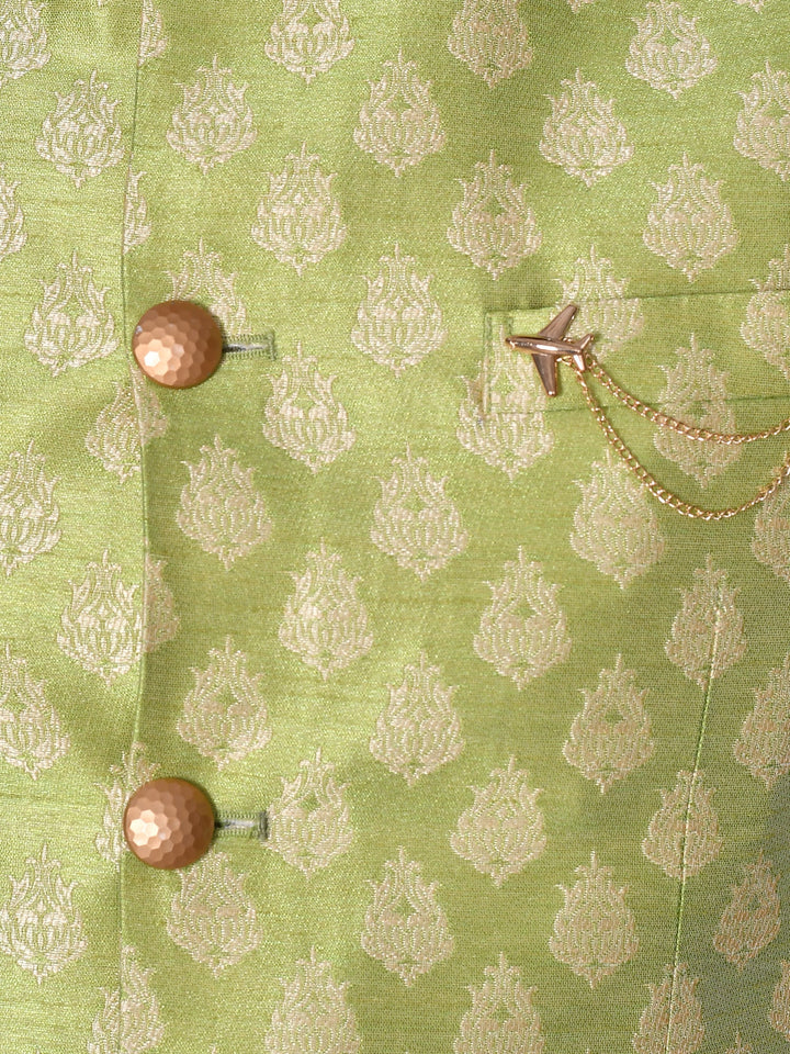 Ethnic Motifs Lime Green Jacket Kurta Set