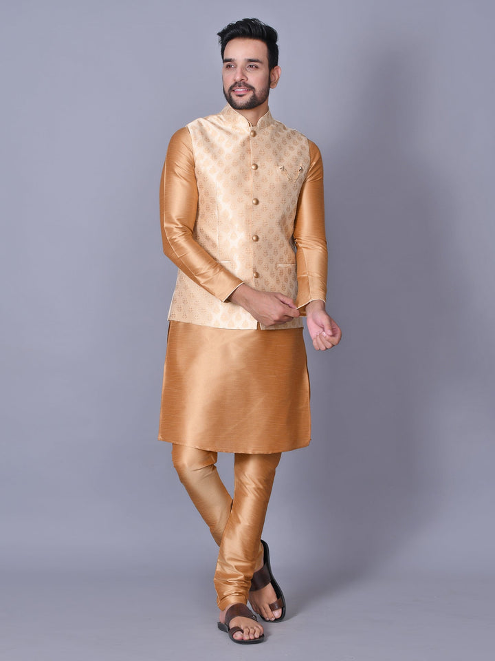Ethnic Motifs Camel Brown Jacket Kurta Set