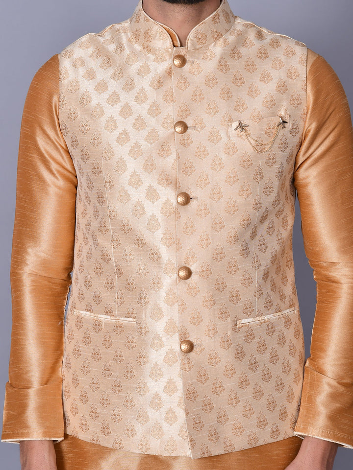 Ethnic Motifs Camel Brown Jacket Kurta Set