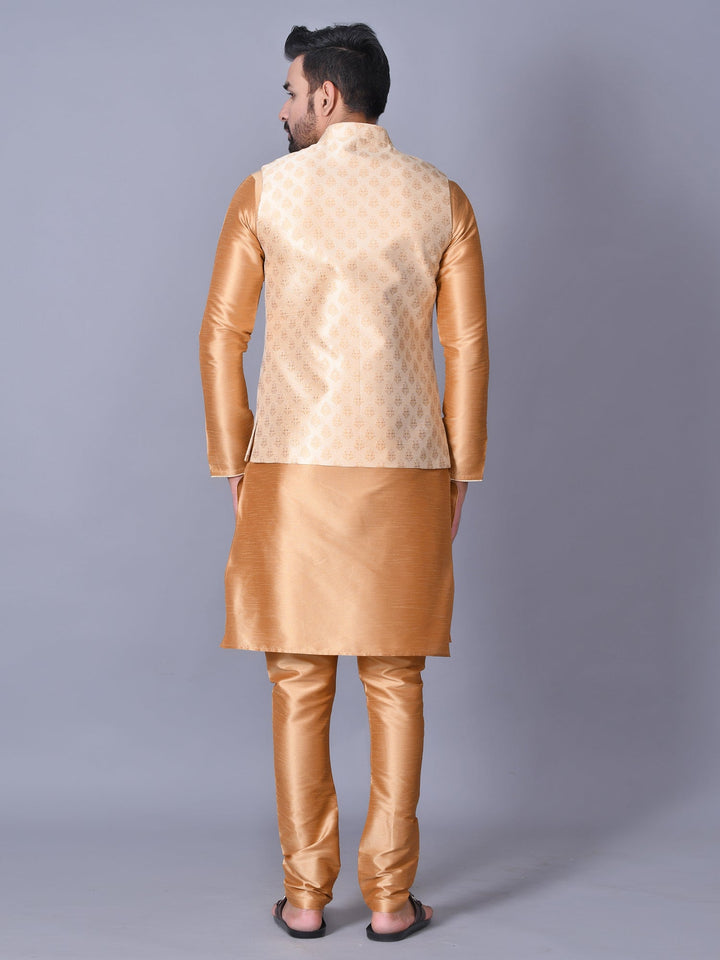 Ethnic Motifs Camel Brown Jacket Kurta Set