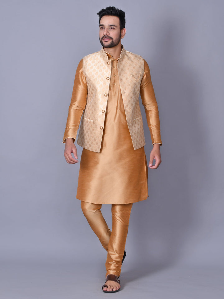 Ethnic Motifs Camel Brown Jacket Kurta Set