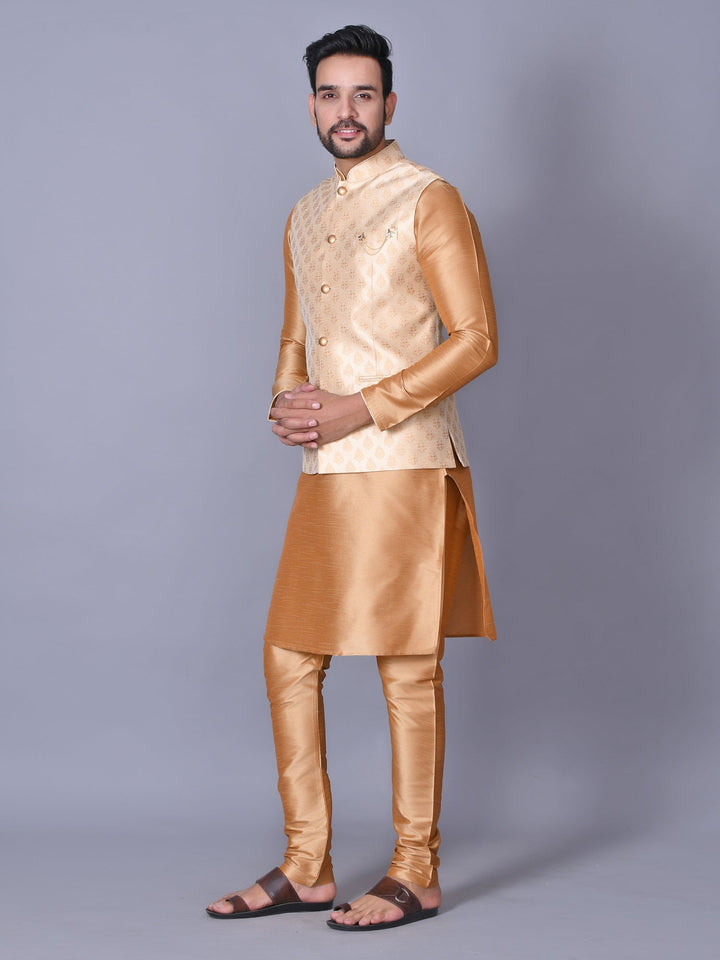 Ethnic Motifs Camel Brown Jacket Kurta Set