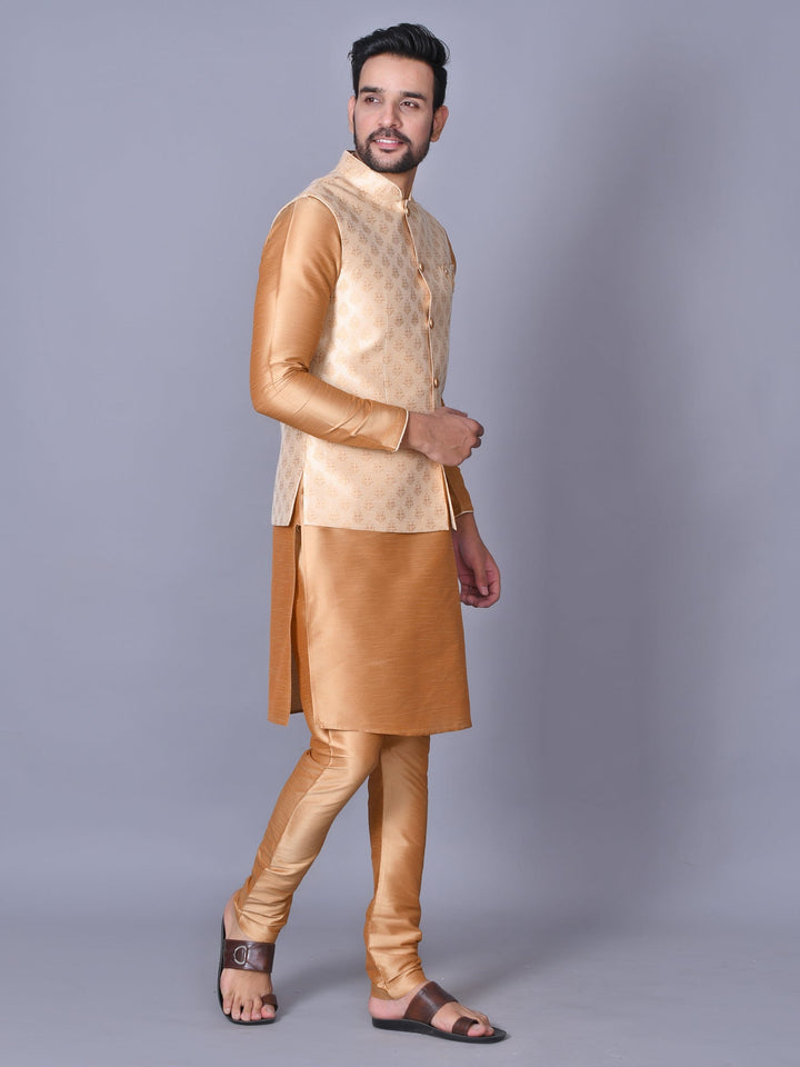 Ethnic Motifs Camel Brown Jacket Kurta Set