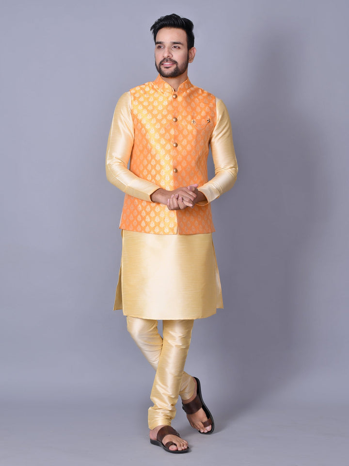 Ethnic Motifs Orange Jacket Kurta Set