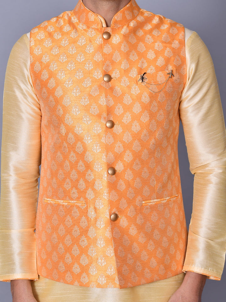 Ethnic Motifs Orange Jacket Kurta Set