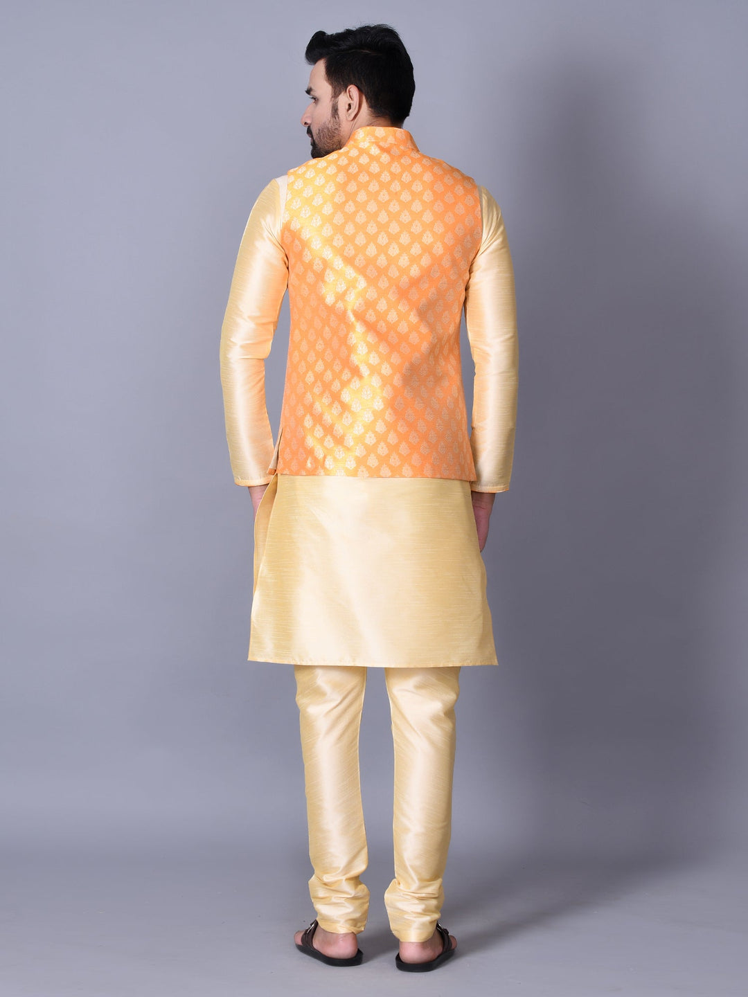 Ethnic Motifs Orange Jacket Kurta Set