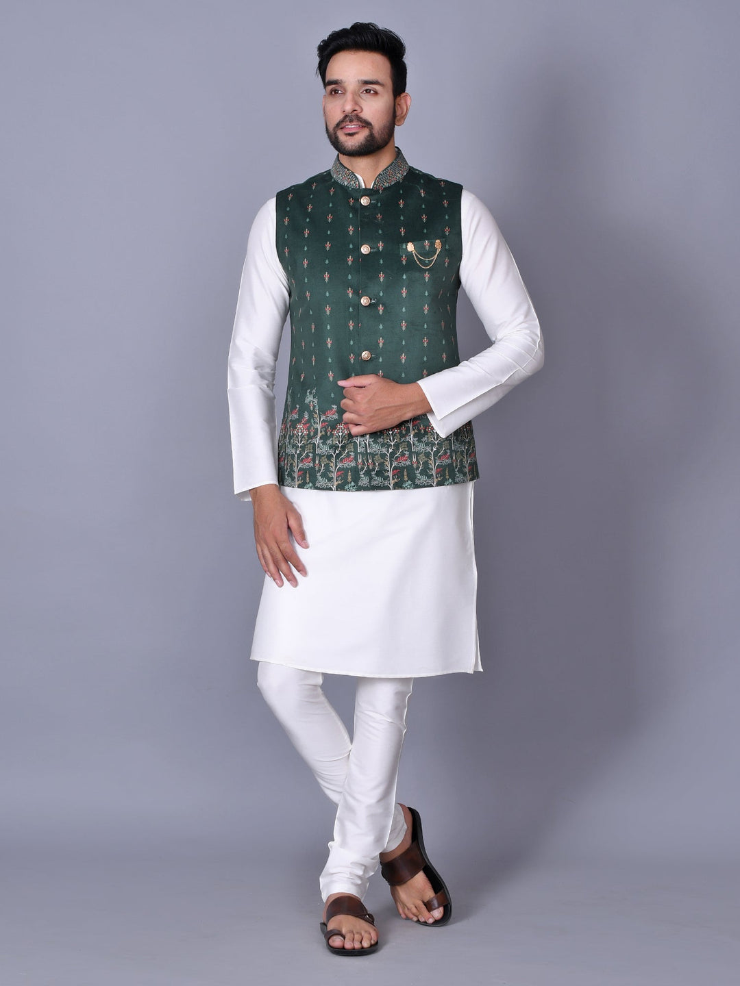 Floral Green Jacket Kurta Set