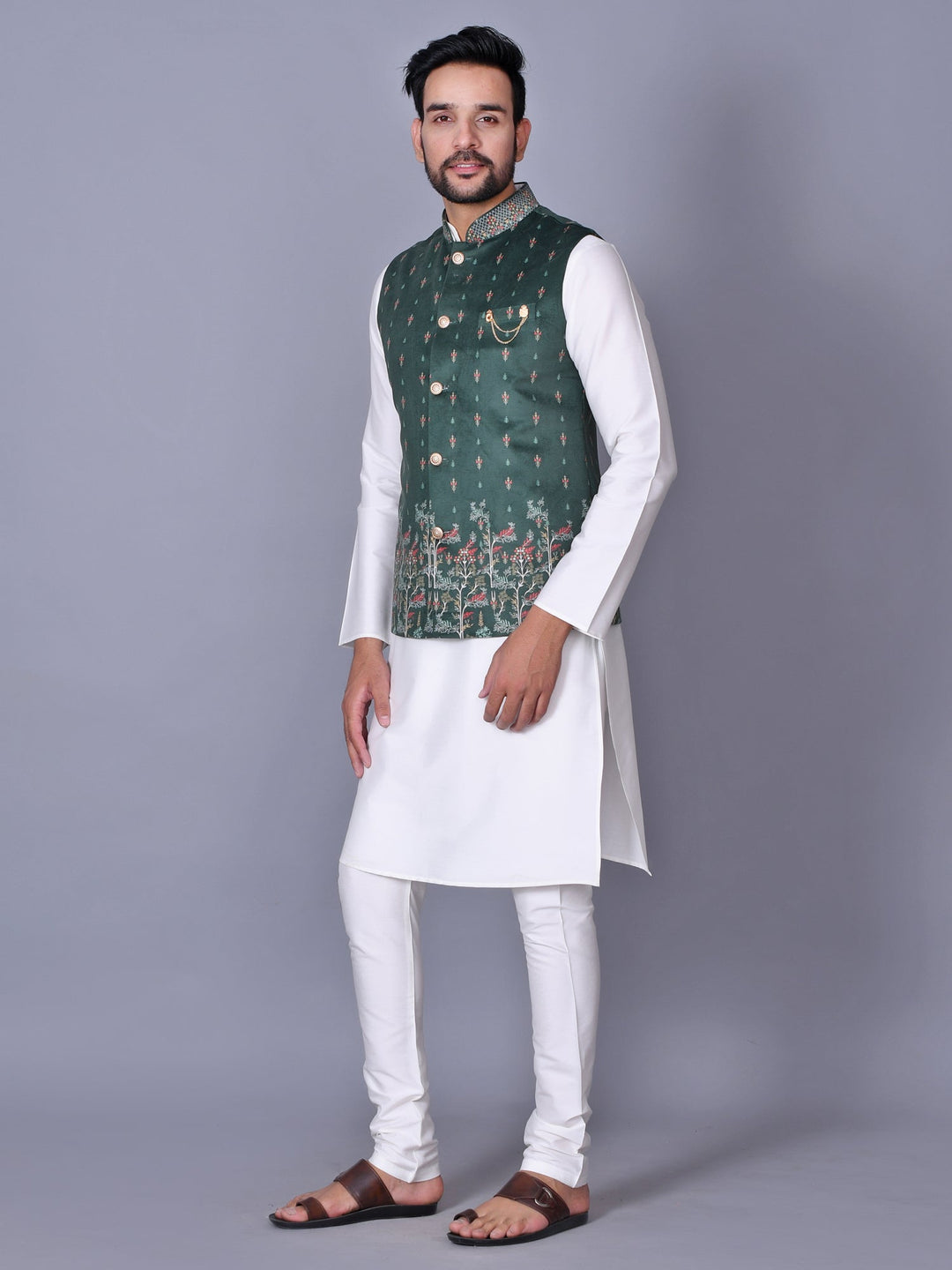 Floral Green Jacket Kurta Set