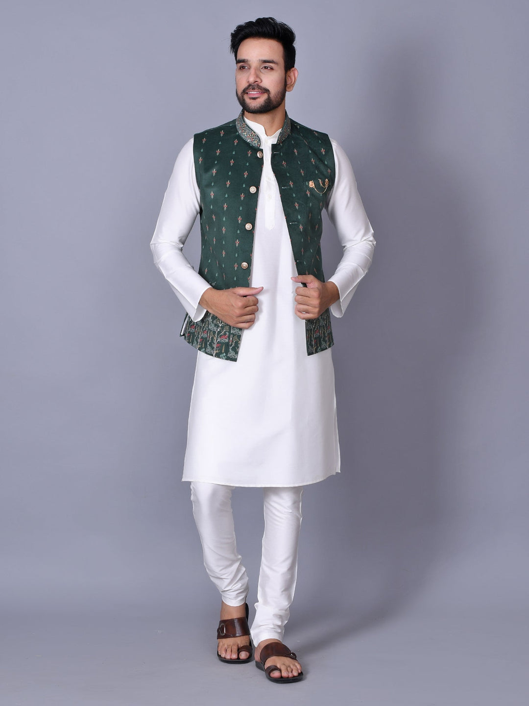 Floral Green Jacket Kurta Set