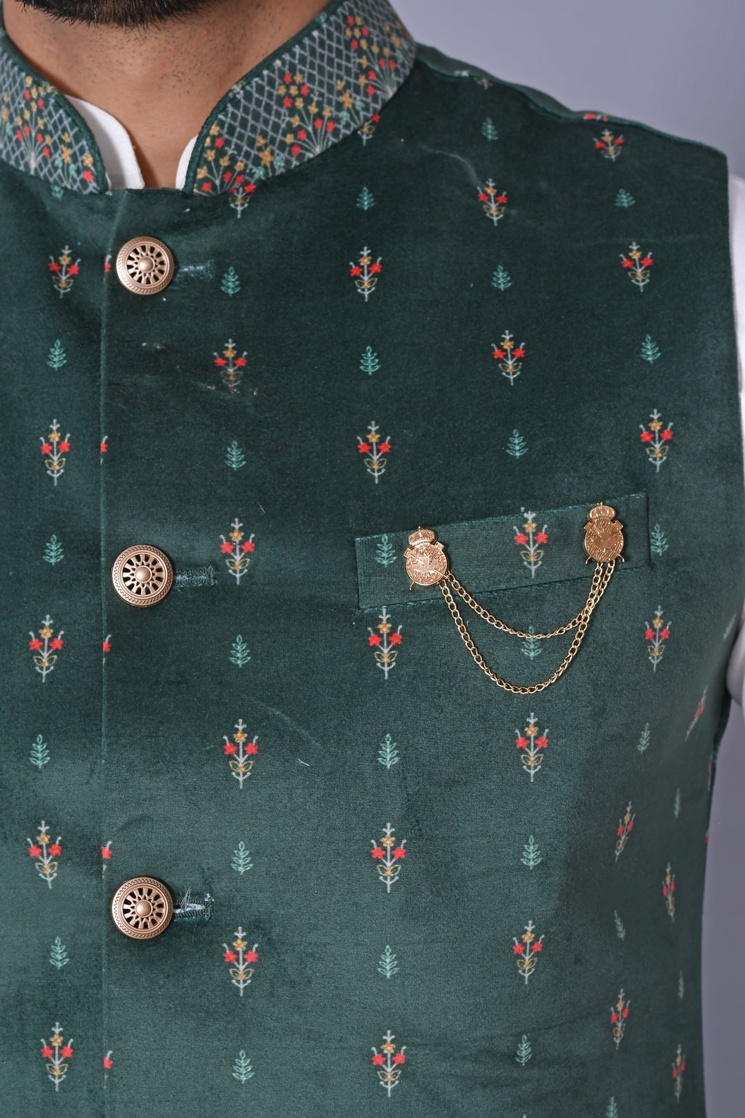 Floral Green Jacket Kurta Set