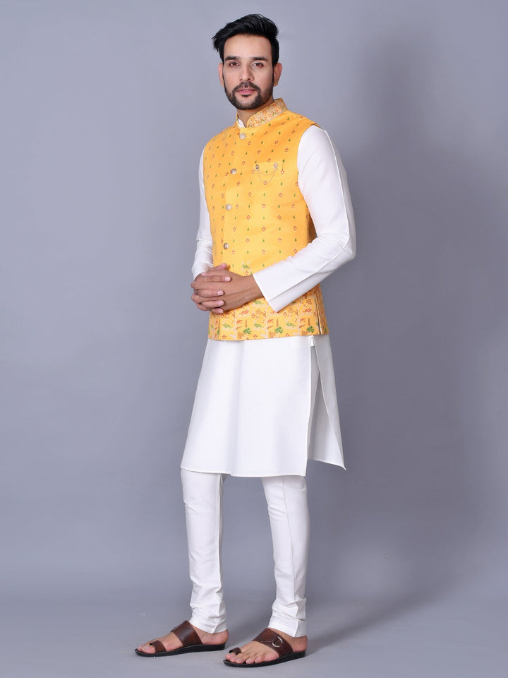Floral Yellow Jacket Kurta Set