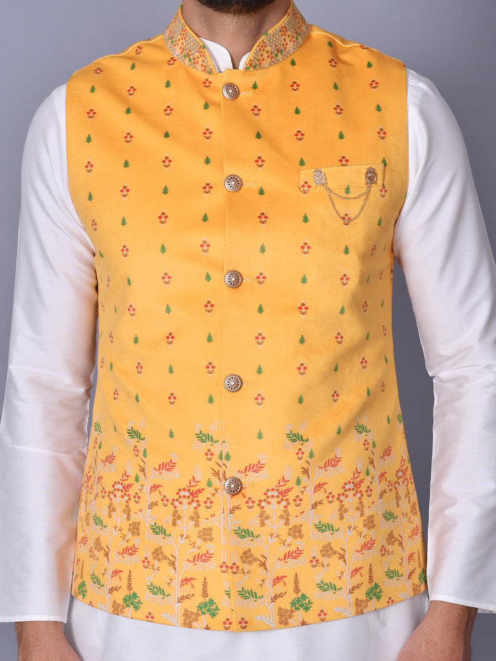 Floral Yellow Jacket Kurta Set
