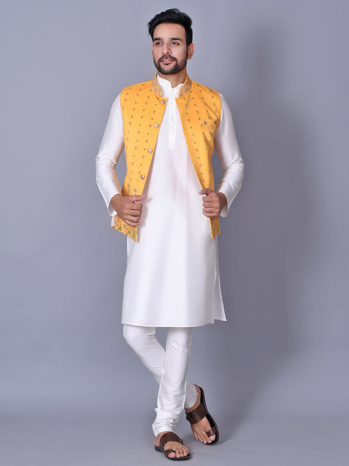 Floral Yellow Jacket Kurta Set