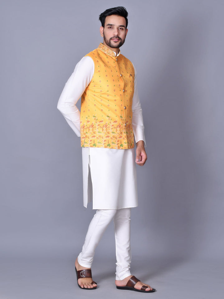 Floral Yellow Jacket Kurta Set