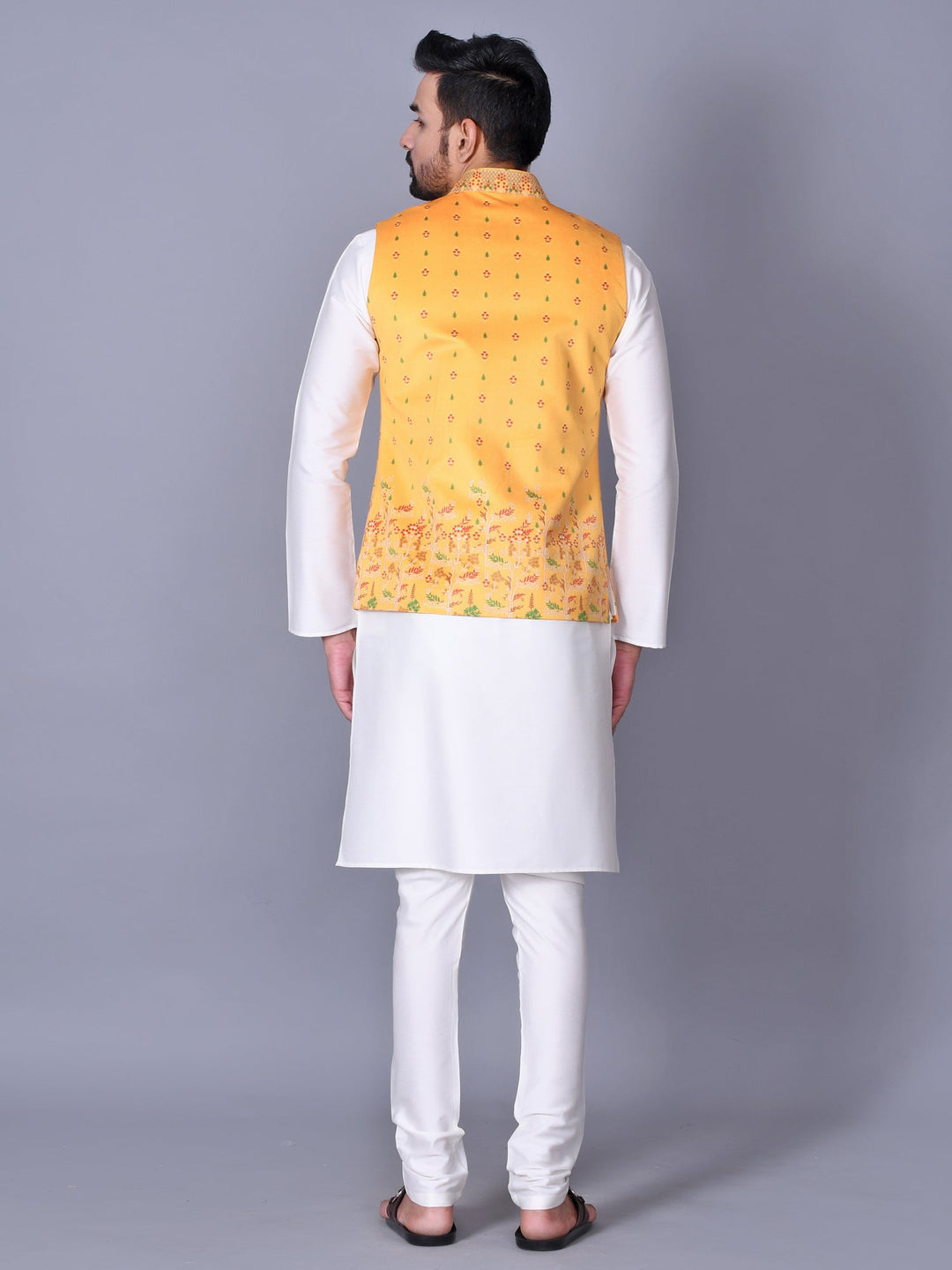 Floral Yellow Jacket Kurta Set