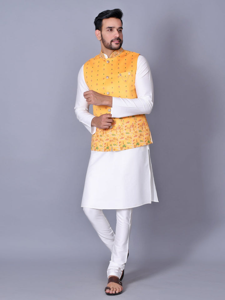 Floral Yellow Jacket Kurta Set
