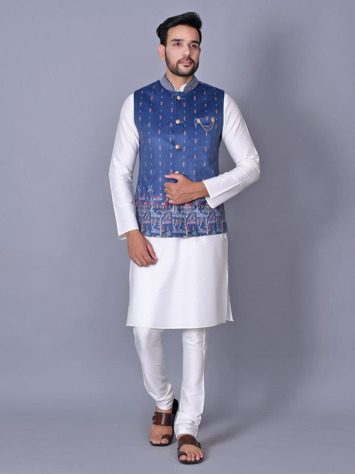 Floral Blue Jacket Kurta Set