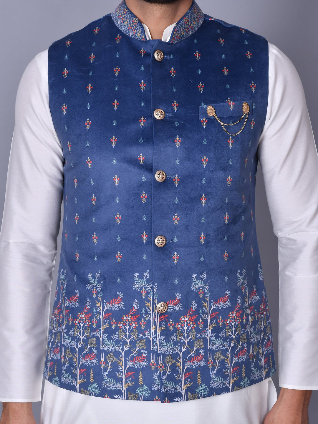 Floral Blue Jacket Kurta Set