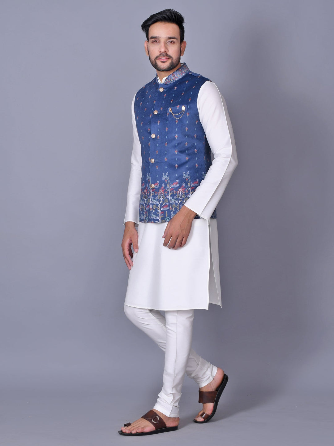 Floral Blue Jacket Kurta Set
