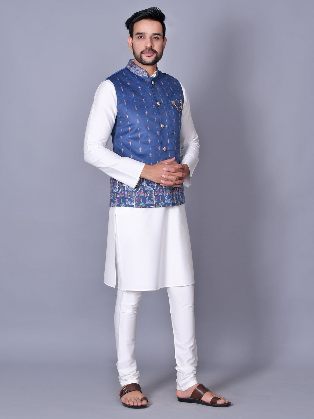 Floral Blue Jacket Kurta Set