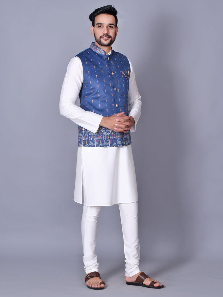 Floral Blue Jacket Kurta Set