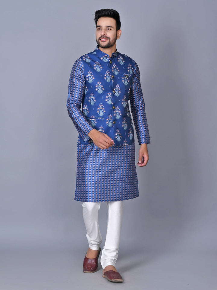 Floral Blue Jacket Kurta Set