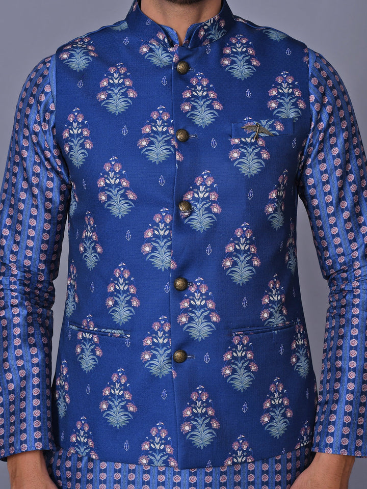 Floral Blue Jacket Kurta Set