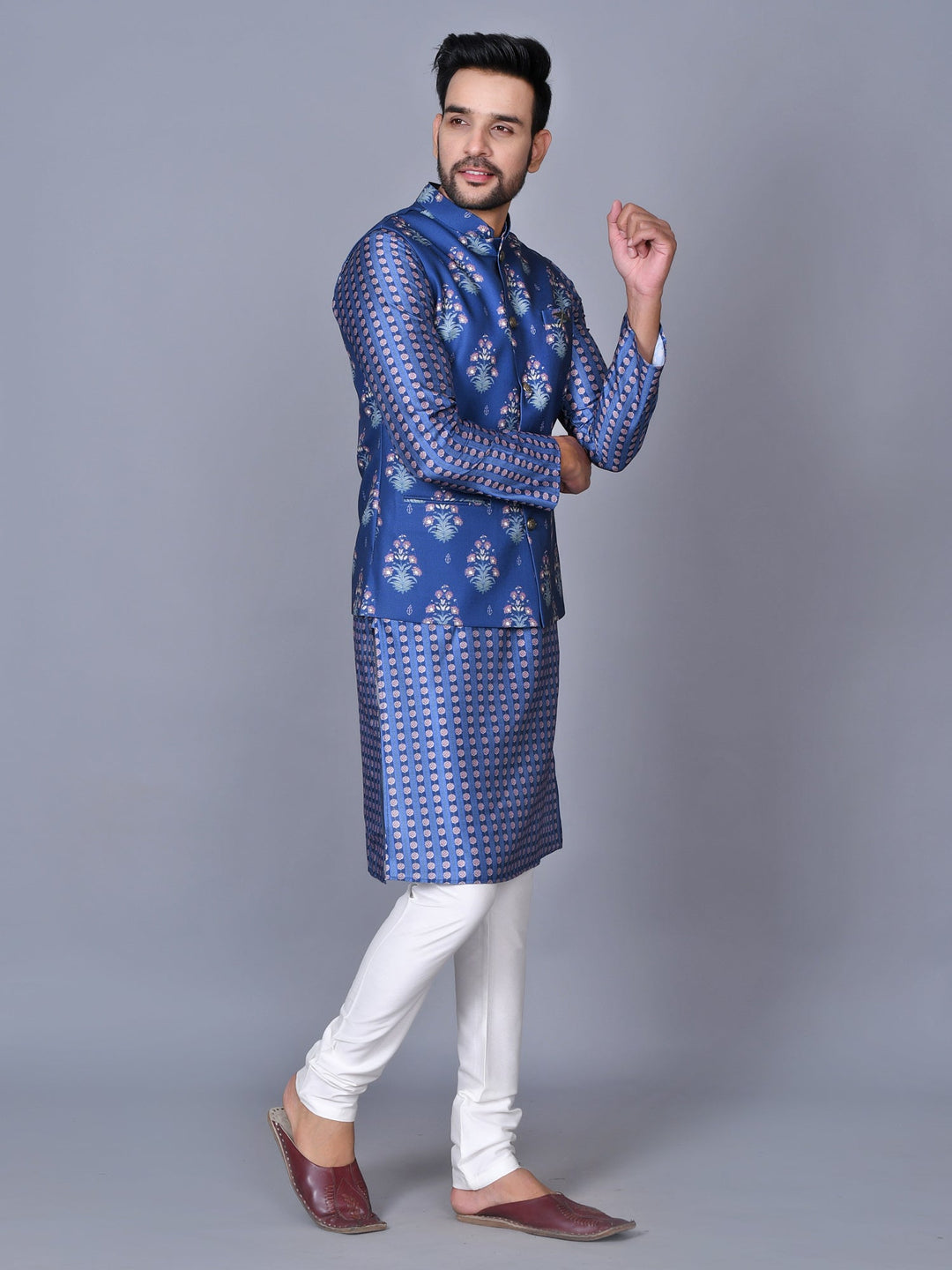 Floral Blue Jacket Kurta Set