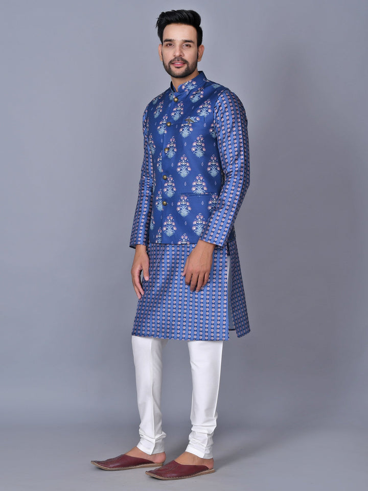Floral Blue Jacket Kurta Set