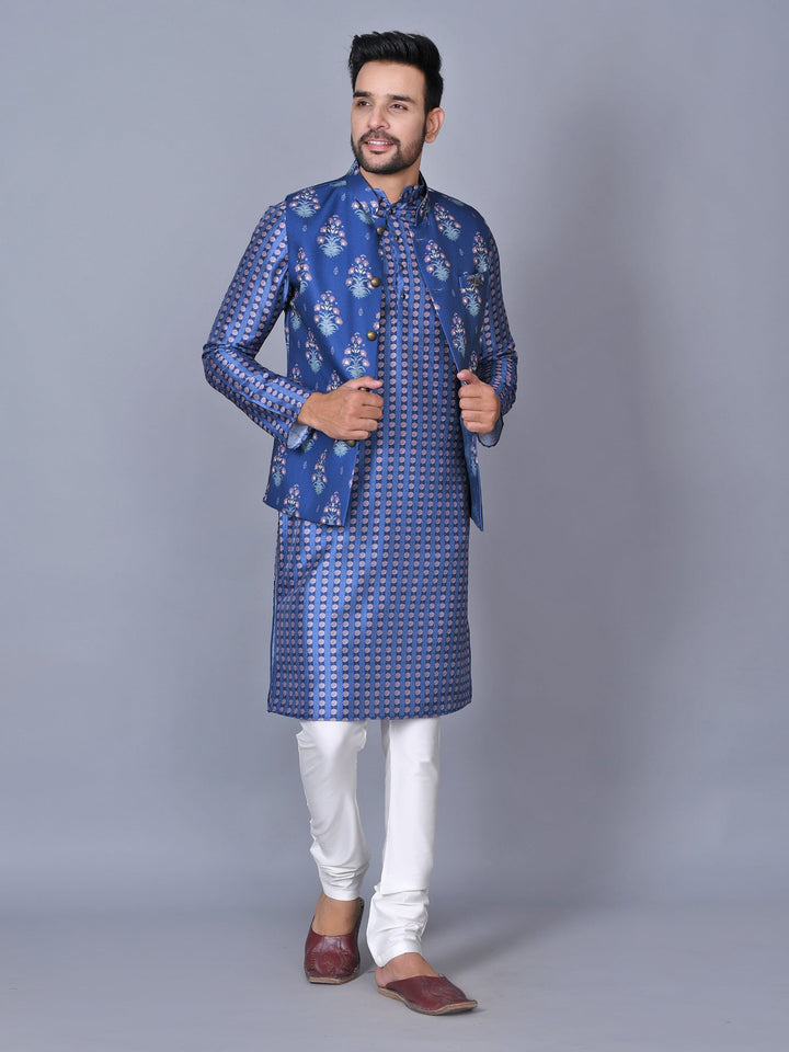 Floral Blue Jacket Kurta Set