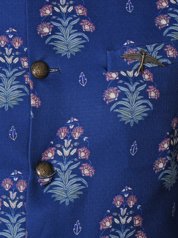 Floral Blue Jacket Kurta Set
