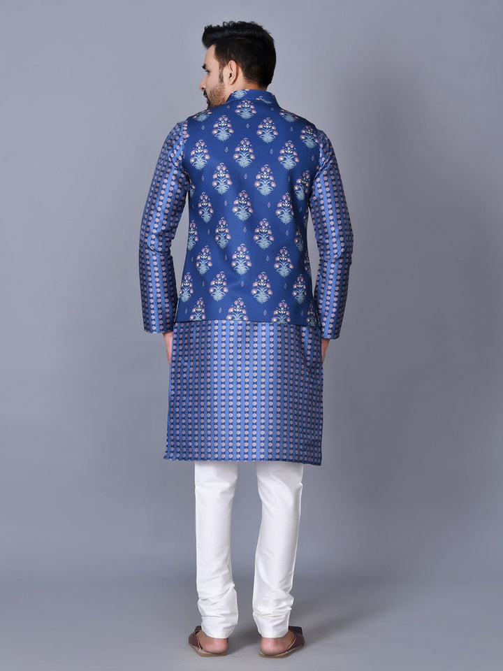 Floral Blue Jacket Kurta Set
