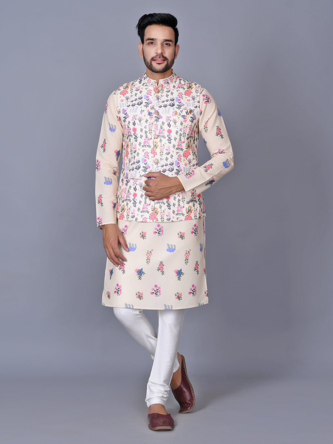 Floral Printed Jacket Kurta Set