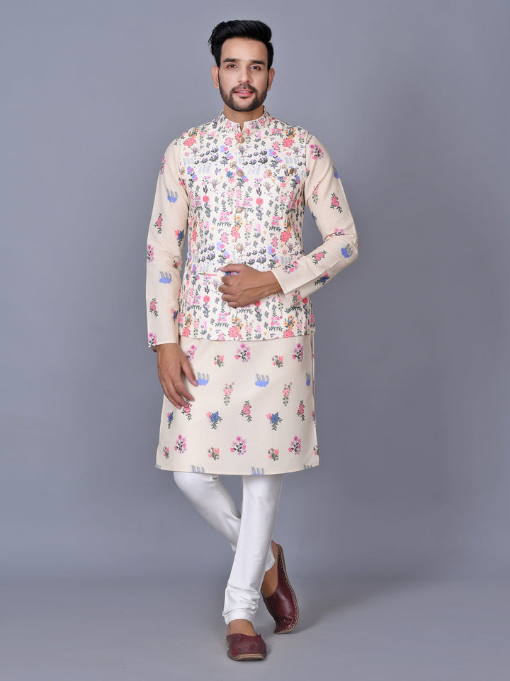 Floral Printed Jacket Kurta Set