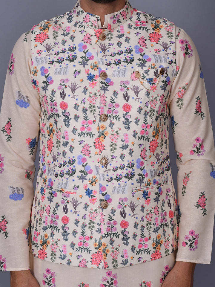 Floral Printed Jacket Kurta Set