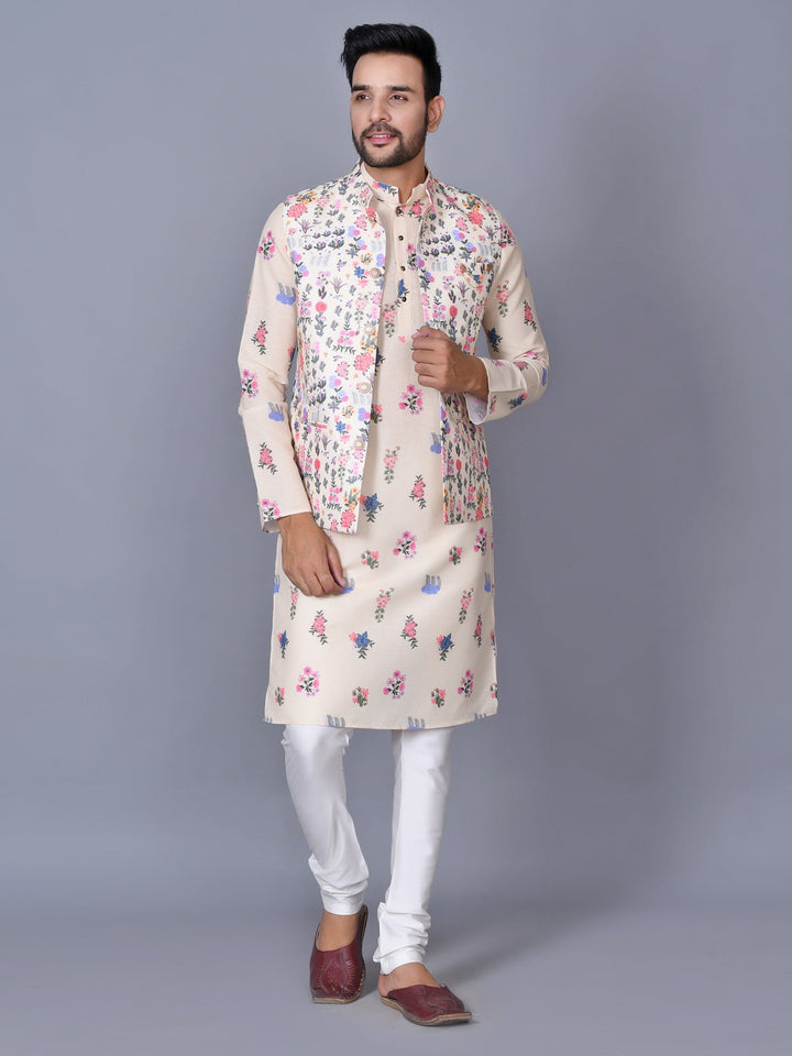 Floral Printed Jacket Kurta Set
