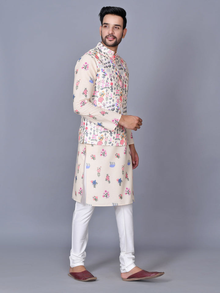 Floral Printed Jacket Kurta Set