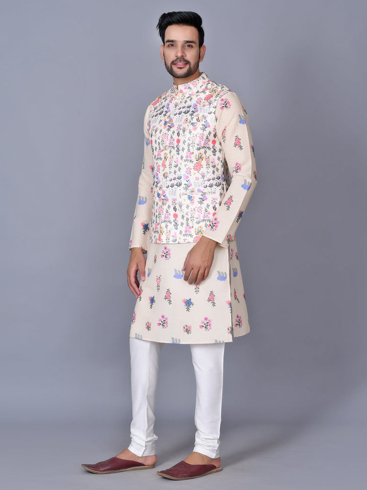 Floral Printed Jacket Kurta Set
