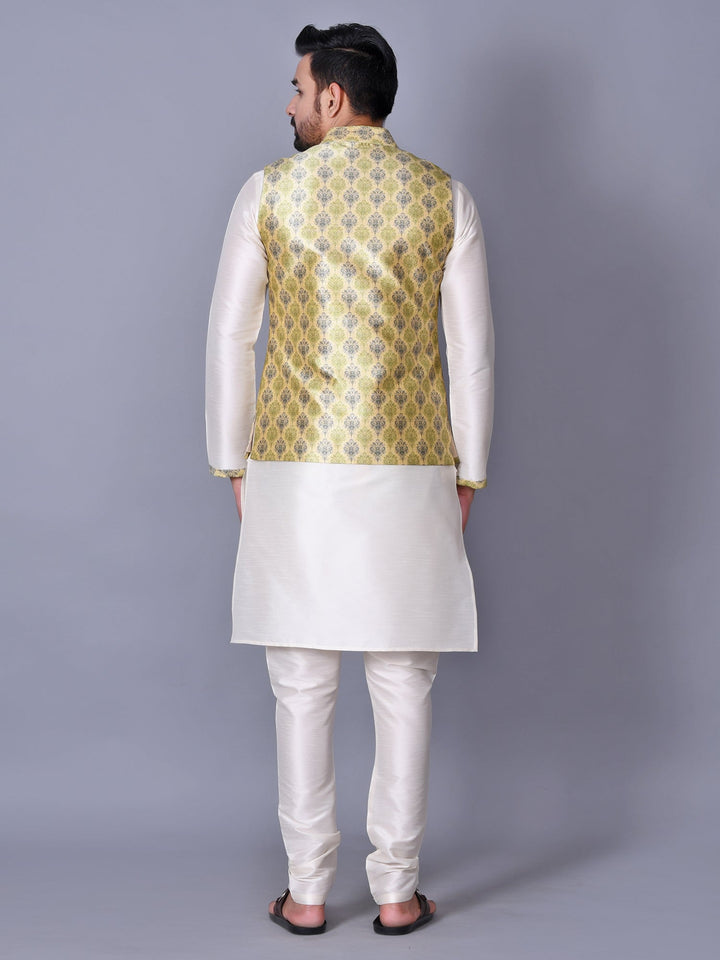 Ethnic Motifs Lime Green Jacket Kurta Set