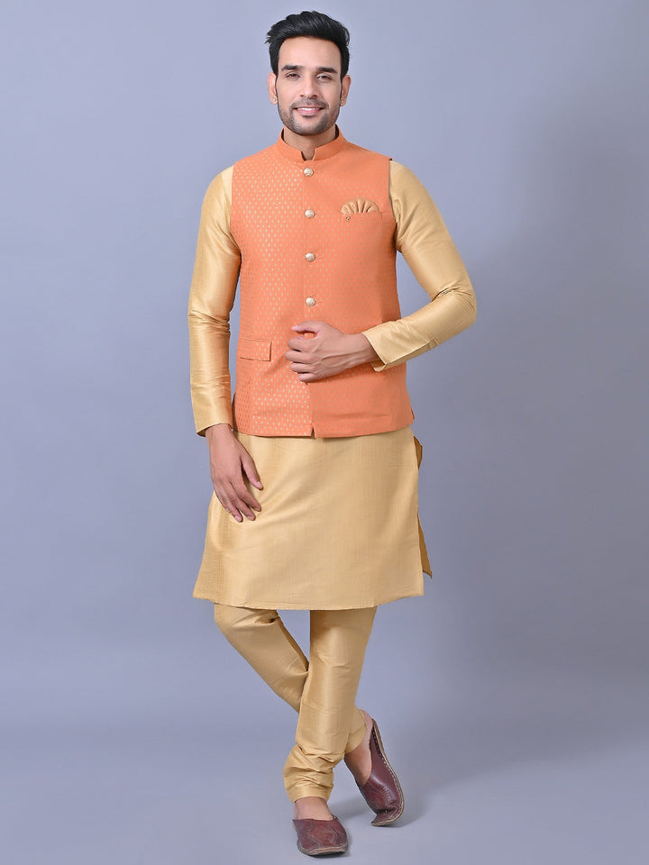 Printed Orange Jacket Kurta Set