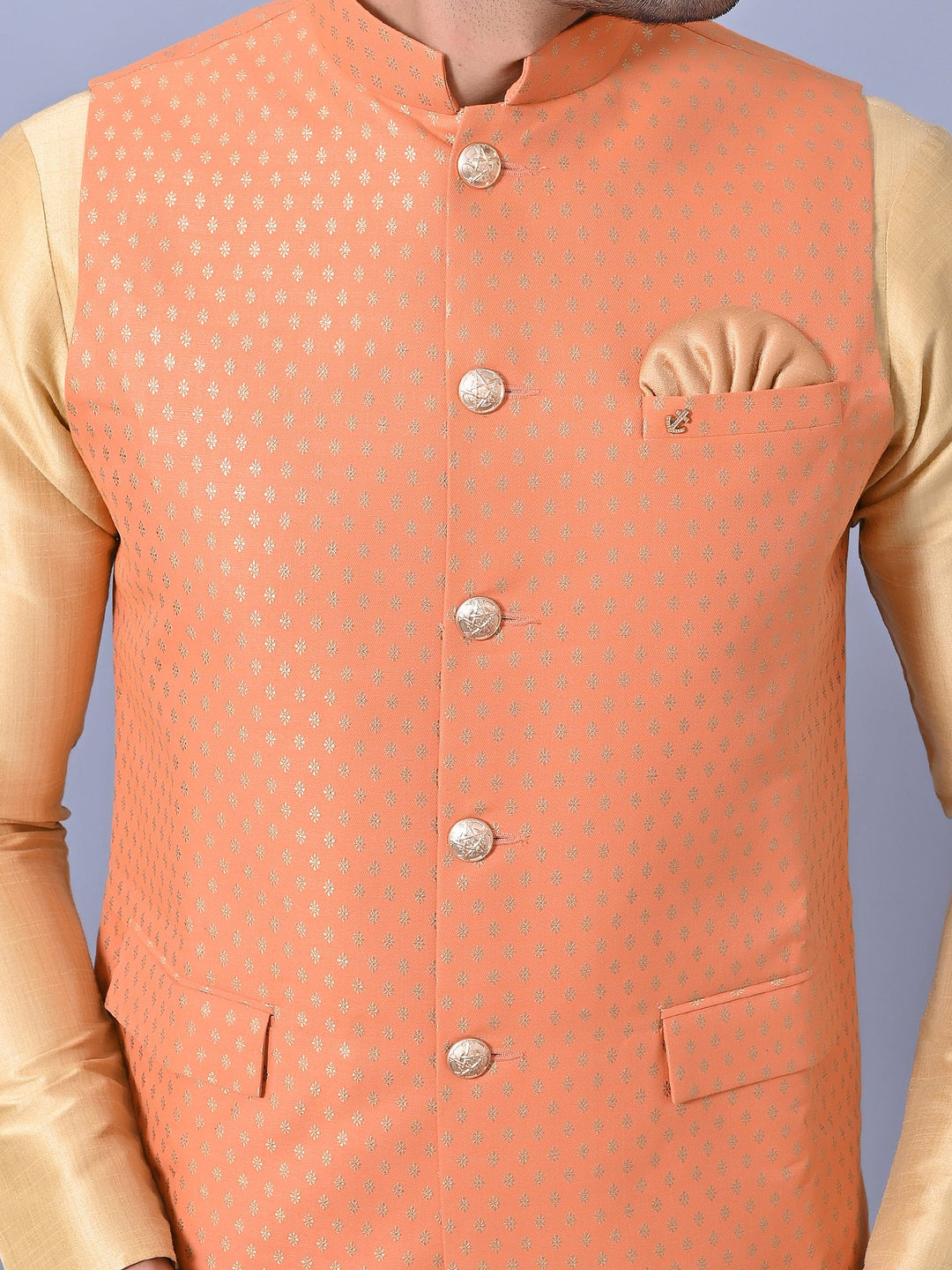 Printed Orange Jacket Kurta Set