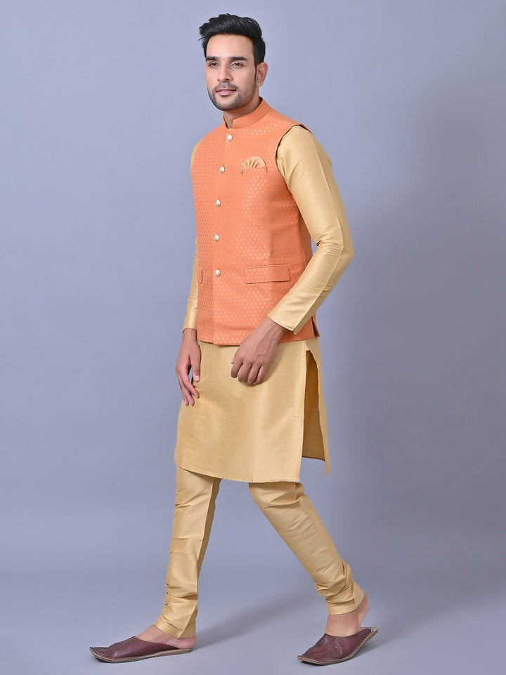 Printed Orange Jacket Kurta Set