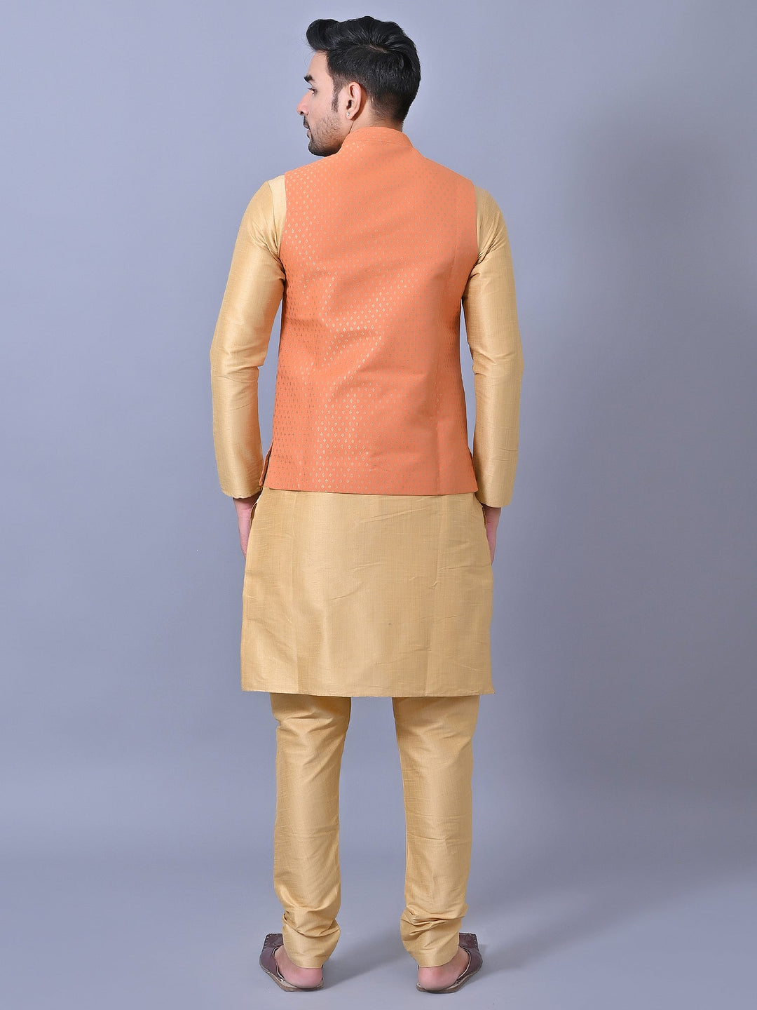 Printed Orange Jacket Kurta Set