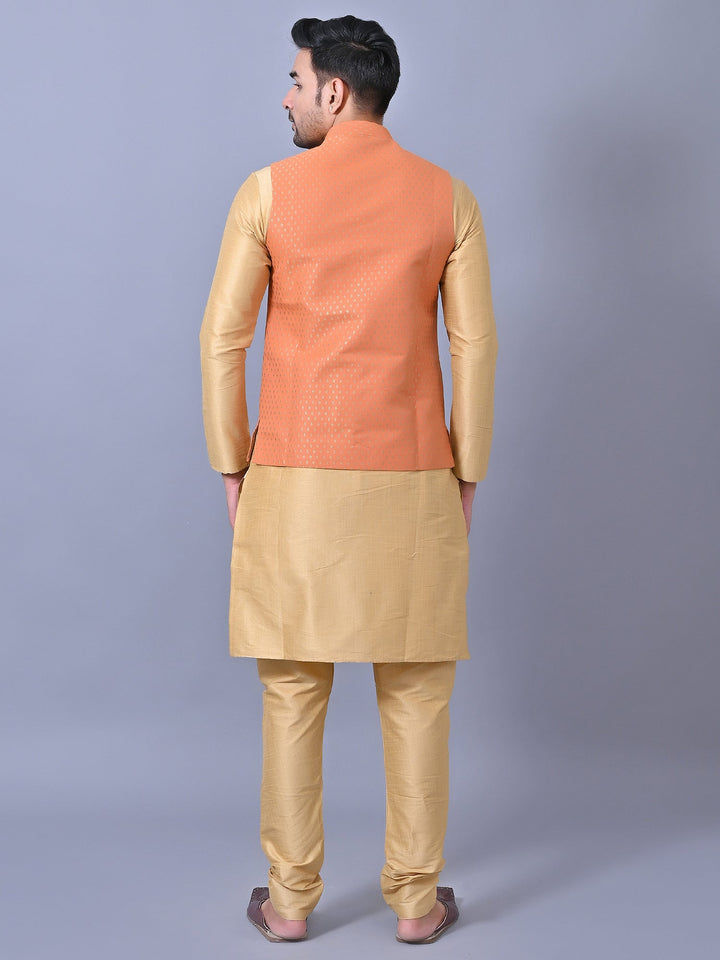 Printed Orange Jacket Kurta Set