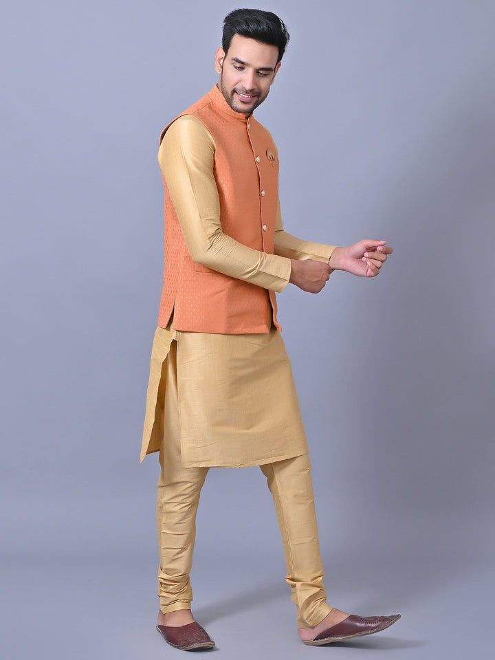 Printed Orange Jacket Kurta Set