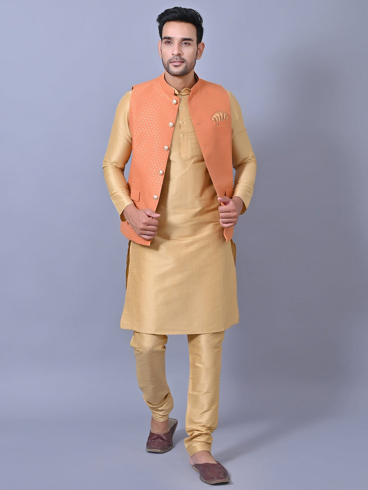 Printed Orange Jacket Kurta Set